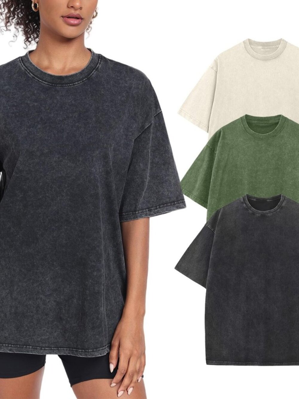Womens Washed Vintage Oversized T-Shirt Baggy Workout Tops Short Sleeve Cotton